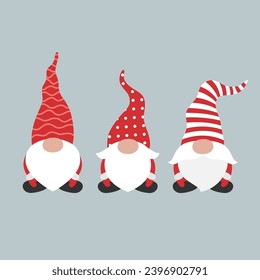Christmas gnomes. Merry Christmas, Happy New Year. Template for card, poster, banner, paper, fabric. Vector illustration in modern style.