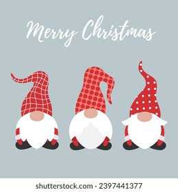 Christmas gnomes. Merry Christmas, Happy New Year. Template for card, poster, banner, paper, fabric. Vector illustration in modern style.