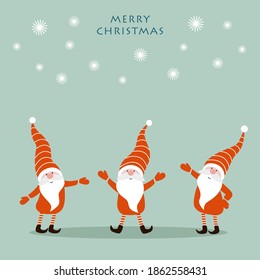 	
Christmas gnomes in red fur coats greet. Greeting card.	
