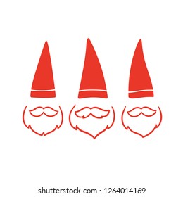 Christmas gnomes with red hat and white beard, simple scandinavian design greeting card. Isolated vector illustration.