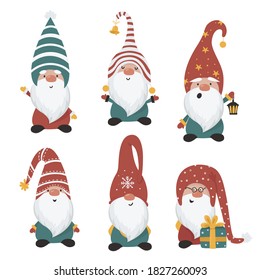 Christmas gnomes set. Vector illustration for greeting cards, christmas invitations and t-shirts