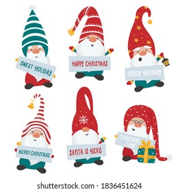 Christmas gnomes set. Vector illustration for greeting cards, christmas invitations and t-shirts