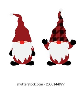 Christmas Gnomes set vector illustration. Winter tartan hat red gnomes