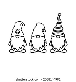 Christmas Gnomes set vector outline illustration. Cut template