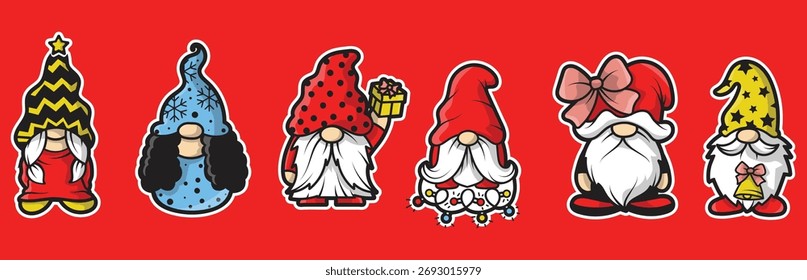Natal gnomos adesivos conjunto de vetor
