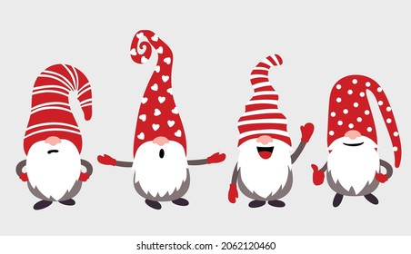 Christmas gnomes vector illustration on gray background