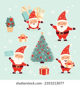 Christmas gnomes vector illustrations set. Christmas quotes. Winter holidays clipart.