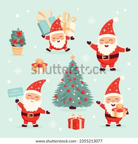 Christmas gnomes vector illustrations set. Christmas quotes. Winter holidays clipart.