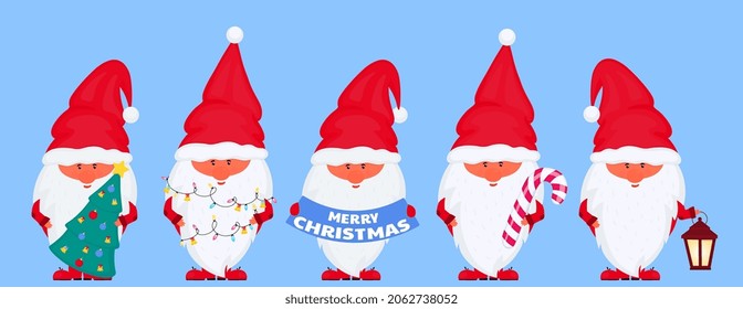 Christmas gnomes vector set for New Year holidays