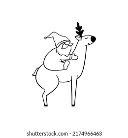 Christmas gnomes vector silhouette. Outline gnome with deer.