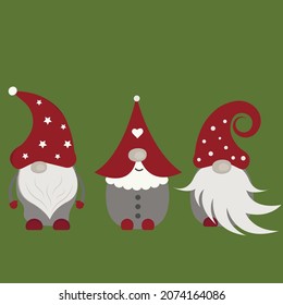 Christmas gnome,three beautiful dwarves, scandinavian dwarves