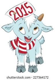 Christmas goat  hold on the horn symbol 2015. Vector cartoon illustration