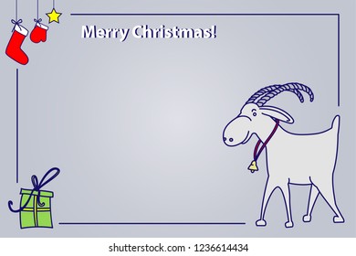 Christmas goat. Christmas illustration - congratulations. Fairy-tale character wishes a Happy New Year.