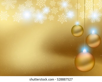 Christmas Gold Background with Snowflakes and Snow. Vector illustration