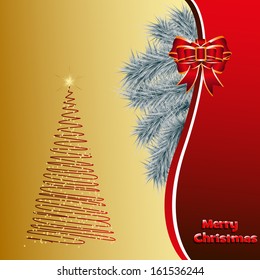 Christmas gold background with a spruce, all elements are easily editable vector illustration