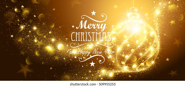 Christmas Gold Ball and flickering lights. Vector illustration