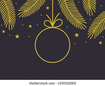 Christmas gold bauble decoration card. Vector illustration.