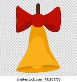 Christmas gold bell with a red bow. Holiday elements for design. Vector flat icon isolated on a transparent background.