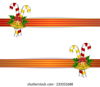 Christmas gold bells, candy cane