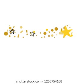 Christmas gold and black stars confetti falling, isolated on white. Magic shining flying stars and glitter dots sparkle cosmic backdrop