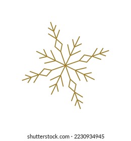 Copo de nieve brillante de oro de Navidad. Decoración de metal de invierno y símbolos de Año Nuevo para tarjeta de saludo. Ornamento de vacaciones. Un lujoso elemento decorativo. Ilustración vectorial plana.