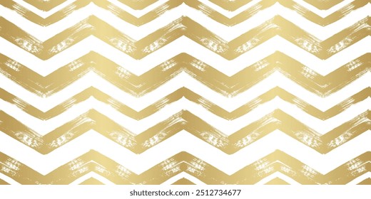 Weihnachtsgold Chevron Muster. Handgezeichneter Zickzack-Foliendruck. Glänzende Streifen, nahtloser Hintergrund