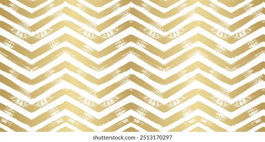 Christmas gold chevron pattern. Hand drawn zigzag golden foil print. Shining stripes seamless background