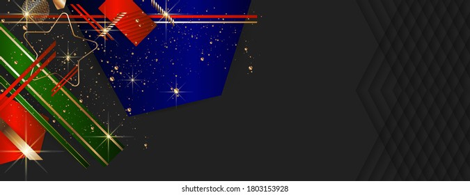 Christmas gold design blue red and green elements with glow and glitter on gray background design colors abstract shiny color golden. Stock vector illustration