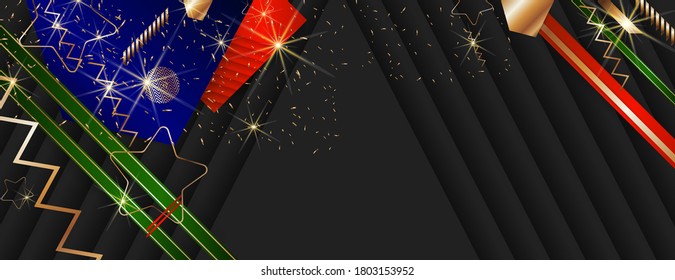 Christmas gold design blue red and green elements with glow and glitter on gray background design colors abstract shiny color golden. Stock vector illustration