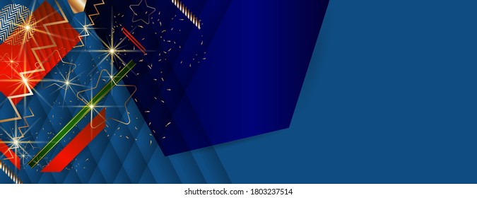 Christmas gold design blue red and green elements with glow and glitter on Classic Blue color background design color golden. Stock vector illustration
