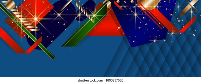 Christmas gold design blue red and green elements with glow and glitter on Classic Blue color background design color golden. Stock vector illustration