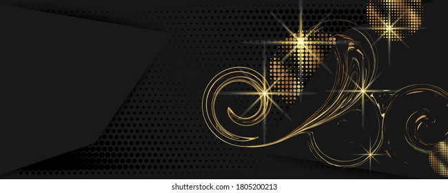 Christmas gold design dark gray background abstract shiny color golden decorative elements