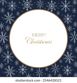 Christmas gold frame with snowflakes. New Year's design concept. Vector illustration. It can be used in web design, postcards, advertising.