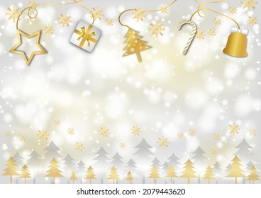 Christmas with gold glitter and bokeh background with Christmas decorations