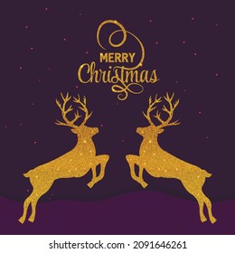 Christmas gold glitter elements. Deer with Golden sparkles on black background. Vector illustration EPS 10.
