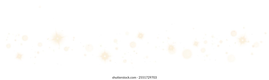 Christmas gold light dust and gold light stars on white background.