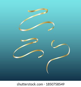 Christmas gold ribbons. Vector art line design . Vintage cartoon set. Merry Christmas. Winter season illustration on isolated background. Vector icon gift. Modern postcard design element.
