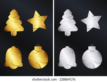 Christmas gold and silver decorations vector illustration