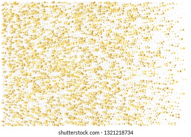 Christmas gold and silver stars confetti falling, isolated on white. Magic shining flying stars sparkle cosmic backdrop. Shooting stars background. Meteor shower