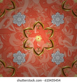 Christmas gold snowflake seamless pattern. Golden snowflakes on background. Winter snow texture wallpaper. Symbol holiday, New Year celebration vector golden pattern with golden elements.