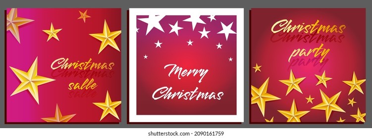 Christmas gold star vector on Red Background. Foil Christmas Stars.