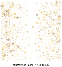 christmas gold stars confetti falling, holidays vector background. magic shining Flying stars glitter cosmic backdrop, sparkle border. 