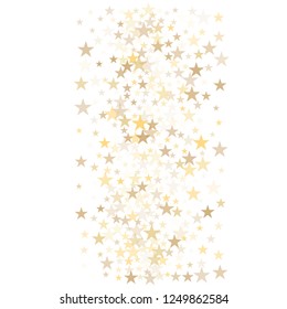 christmas gold stars confetti falling, holidays vector background. magic shining Flying stars on night sky and glitter dots cosmic backdrop, sparkle border. 