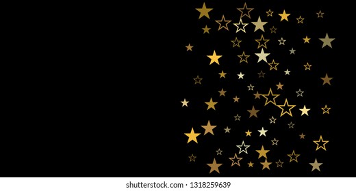 christmas gold stars confetti falling, holidays vector background. magic shining Flying stars on night sky and glitter dots cosmic backdrop, sparkle border. - Vector