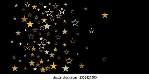christmas gold stars confetti falling, holidays vector background. magic shining Flying stars on night sky and glitter dots cosmic backdrop, sparkle border. - Vector