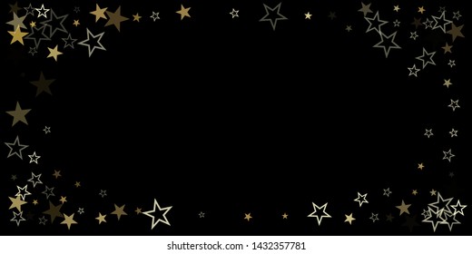 christmas gold stars confetti falling, holidays vector background. magic shining Flying stars on night sky and glitter dots cosmic backdrop, sparkle border. - Vector