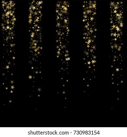 christmas gold stars confetti falling borders, holidays vector background. magic shining Flying stars on night sky and glitter dots cosmic backdrop, sparkle border. 