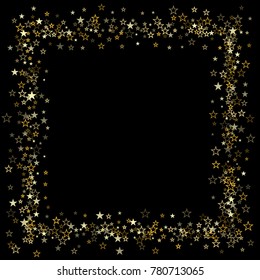 christmas gold stars confetti frame or border, holidays glitter falling square vector background. magic shining Flying stars on night sky and glitter dots cosmic backdrop, sparkle border. 