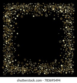 christmas gold stars confetti frame or border, holidays glitter falling square vector background. magic shining Flying stars on night sky and glitter dots cosmic backdrop, sparkle border. 