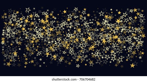 christmas gold stars confetti top and down borders vector background. magic shining Flying stars glitter cosmic backdrop, golden sparkles. 